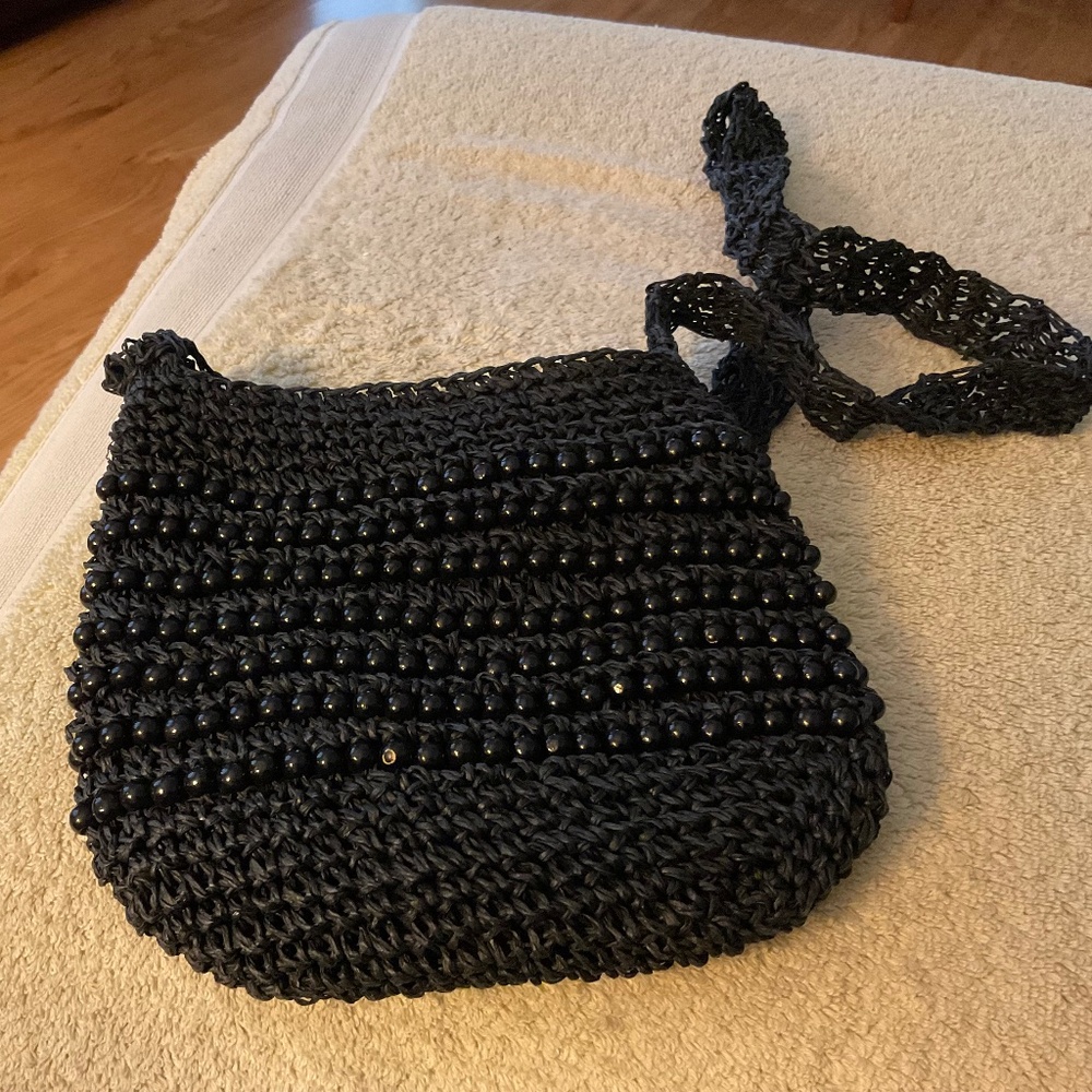 Vintage crocheted beaded black bag - very gently used!